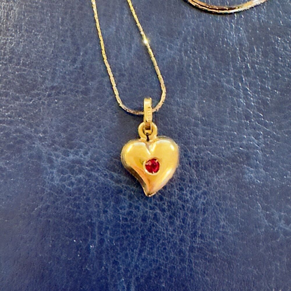 18k yellow gold ruby heart pendant w/14k chain necklace